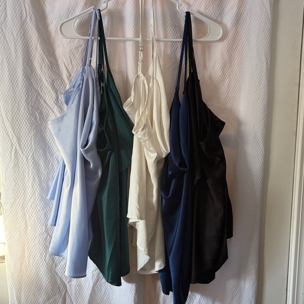 NWOT SET OF FIVE Satin Swoop Neck Tank Tops in Size XXL (Runs Very Small) LARGE